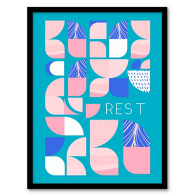 Wee Blue Coo Framed Wall Art Chill Pattern Rest Quote Affirmation Calm Teal Spa12X16 Inch from B&Q