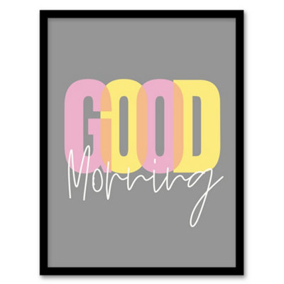 Wee Blue Coo Framed Wall Art Good Morning Quote Grey Bedroom12X16 Inch