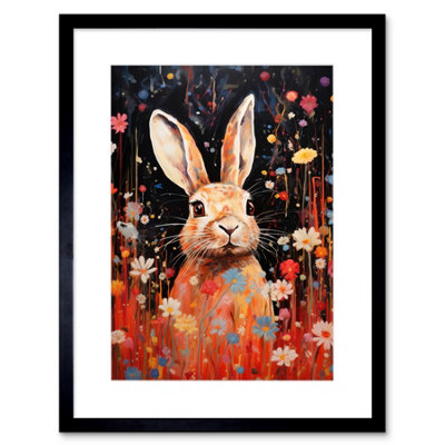 Artery8 Wall Art Print Spring Bliss Oil Painting Cute Bunny Rabbit In A Daisy Flower Meadow Kids Bedroom Artwork Framed 9X7 Inch from B&Q