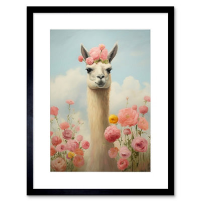Artery8 Wall Art Print Llama And Peonies Pink Elegant Artwork Kids Bedroom Floral Portrait With Roses Artwork Framed 9X7 Inch from B&Q