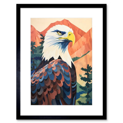 Artery8 Wall Art Print Majestic Bald Eagle Forest Mountain Landscape Graphic Artwork Framed 9X7 Inch from B&Q