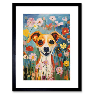 B&Q -  Wall Art Print Chihuahua In The Wildflowers Artwork Colourful Meadow Dog Portrait Artwork Framed 9X7 Inch