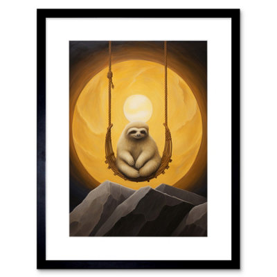 B&Q -  Wall Art Print The Lazy Overlord Sloth At Full Moon Abstract Surrealist Painting Artwork Framed 9X7 Inch