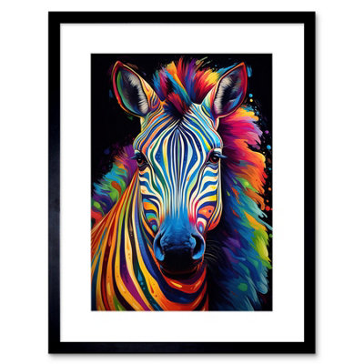 Artery8 Wall Art Print Rainbow Striped Zebra Colourful Vibrant Bold Psychedelic Neon Impact Artwork Framed 9X7 Inch from B&Q