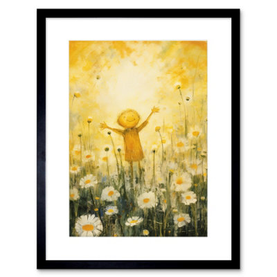 Artery8 Wall Art Print Sunshine Happiness And Flowers Everywhere Simple Kids Bedroom Nursery Artwork Framed 9X7 Inch from B&Q