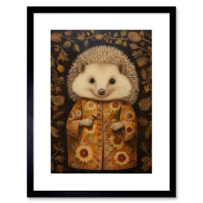 Artery8 Wall Art Print Autumn Hedgehog In Sunflower Robe Modern Artwork Framed 9X7 Inch from B&Q