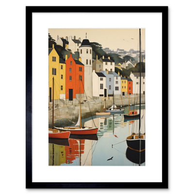 Artery8 Wall Art Print Dartmouth Harbour Boats Watercolour Painting Devon Scenic River Dart Townscape Artwork Framed 9X7 Inch from B&Q