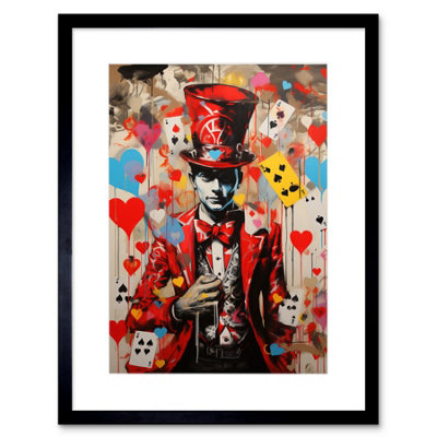 B&Q -  Wall Art Print The King Of Hearts Modern Magician Magical Artwork Playing Cards Artwork Framed 9X7 Inch