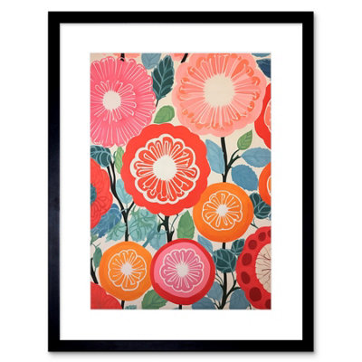 Artery8 Wall Art Print Pomegranate Tree Flowers In Bloom Mediterranean Bright Floral Abstract Artwork Framed 9X7 Inch from B&Q
