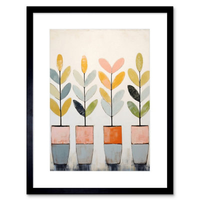 Artery8 Wall Art Print Plant Pots Simple Pastel Colour Oil Painting Bright Pink Green Blue Boho Artwork Framed 9X7 Inch from B&Q