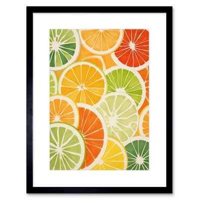 Artery8 Wall Art Print Slices Of Limes Oranges And Grapefruit Bright Watercolour Painting Kitchen Artwork Framed 9X7 Inch from B&Q