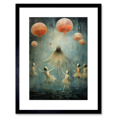 Artery8 Wall Art Print The Jellyfish Ballet Whimsical Surreal Underwater Dance Artwork Framed 9X7 Inch from B&Q