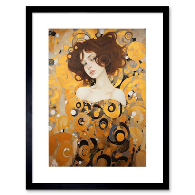 Artery8 Wall Art Print Woman Portrait Gustav Klimt Style Oil Painting Gold Brown Artist Muse Art Nouveau Artwork Framed 9X7 Inch from B&Q