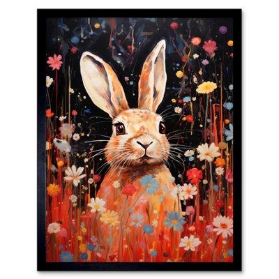 Artery8 Framed Wall Art Spring Bliss Oil Painting Cute Bunny Rabbit In A Daisy Flower Meadow Kids Bedroom12X16 Inch from B&Q