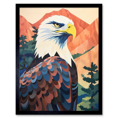 B&Q -  Framed Wall Art Majestic Bald Eagle Forest Mountain Landscape Graphic12X16 Inch