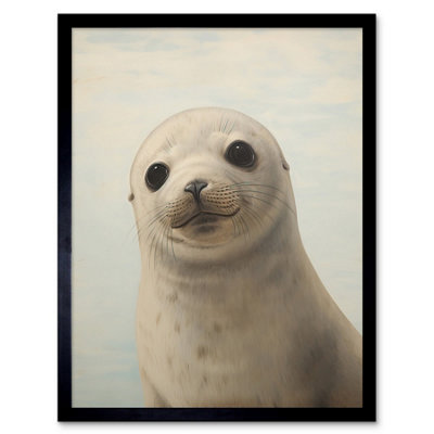 Artery8 Framed Wall Art Adorable Baby Seal Pup Portrait Oil Painting Calming Kids Bedroom Cute Arctic Animal12X16 Inch from B&Q