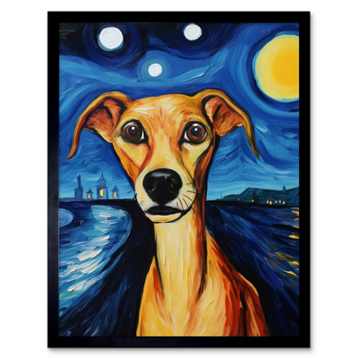 Artery8 Framed Wall Art Van Goghs Dog Artwork Night Scene Full Moon Blue Brown Yellow Oil Painting12X16 Inch from B&Q