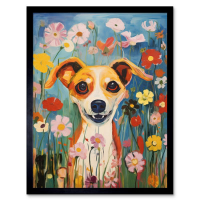 B&Q -  Framed Wall Art Chihuahua In The Wildflowers Artwork Colourful Meadow Dog Portrait12X16 Inch