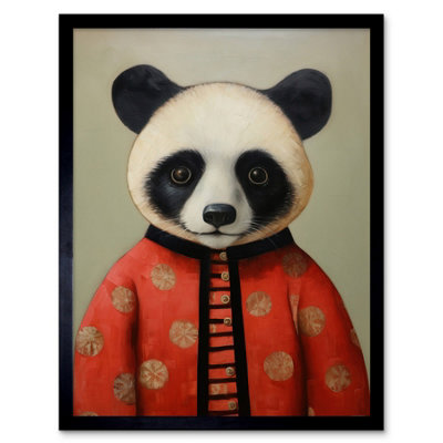 Artery8 Framed Wall Art Panda Cub In Chinese Uniform Fun Kids Bedroom12X16 Inch from B&Q