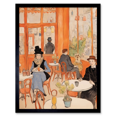 Artery8 Framed Wall Art A Bustling Parisian Cafe In The Style Of Toulouse Lautrec Paris French Orange12X16 Inch from B&Q