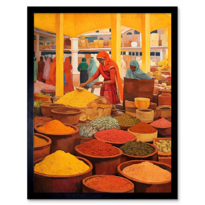 Artery8 Framed Wall Art The Spice Market Asian Herbs And Spices Colourful Kitchen12X16 Inch from B&Q