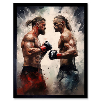 Artery8 Framed Wall Art Cage Fight Oil Paint Artwork Combat Mixed Martial Arts Boxing Wrestling12X16 Inch from B&Q