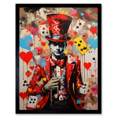 B&Q -  Framed Wall Art The King Of Hearts Modern Magician Magical Artwork Playing Cards12X16 Inch
