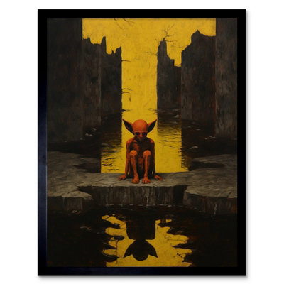 B&Q -  Framed Wall Art Nosferatu Lair Conceptual Art Yellow Sky Castle Ruins Red Water Reflection12X16 Inch