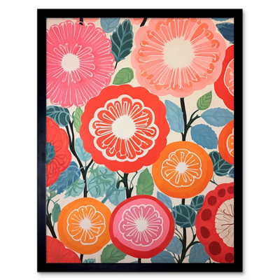 Artery8 Framed Wall Art Pomegranate Tree Flowers In Bloom Mediterranean Bright Floral Abstract12X16 Inch from B&Q