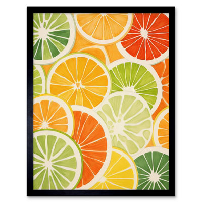 Artery8 Framed Wall Art Slices Of Limes Oranges And Grapefruit Bright Watercolour Painting Kitchen12X16 Inch from B&Q