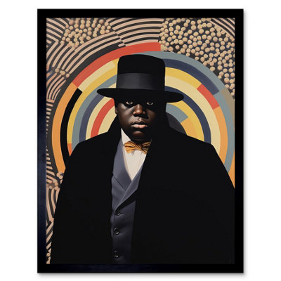 B&Q -  Framed Wall Art Rapper Portrait In Vintage 1930S Gangster Style Bulls Eye Bold Gangsta Rap Hip Hop12X16 Inch