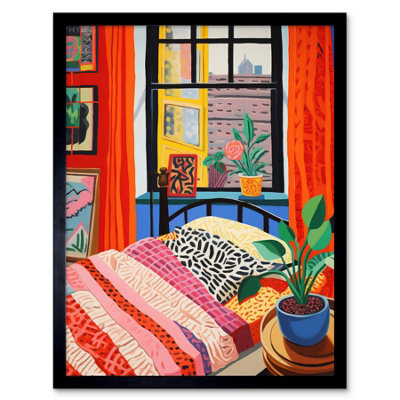 Artery8 Framed Wall Art The Artist's Bedroom Henri Matisse Style Vibrant Patterns Colourful Oil Painting12X16 Inch from B&Q