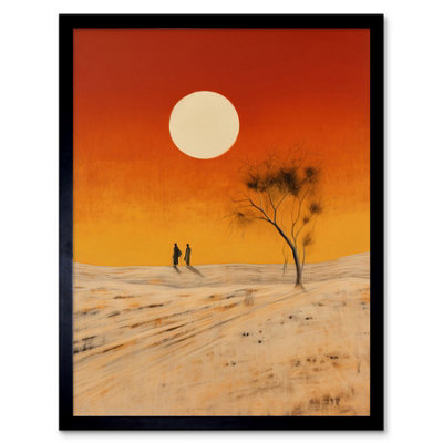 Artery8 Framed Wall Art Desert Landscape Sunset Sun Oil Painting Amber Orange Yellow Windswept Dunes12X16 Inch from B&Q