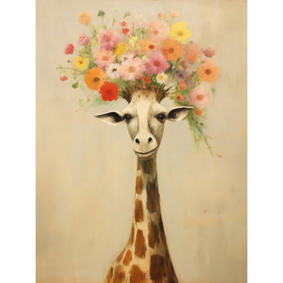Artery8 Unframed Wall Art Cheerful Giraffe With Wildflower Bouquet Hat Spring Camouflage Whimsical Painting Nursery12X16 Inch from B&Q