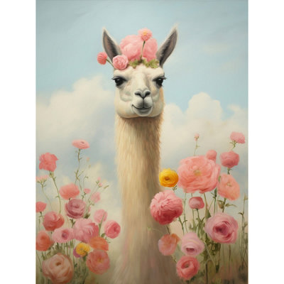 Artery8 Unframed Wall Art Llama And Peonies Pink Elegant Artwork Kids Bedroom Floral Portrait With Roses12X16 Inch from B&Q