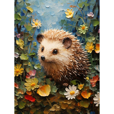 Artery8 Unframed Wall Art Hedgehog Wildflower Meadow Thick Paint Painting Kids Bedroom Cute Woodland Creature12X16 Inch from B&Q