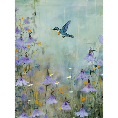 Artery8 Unframed Wall Art Bluebell Hummingbird Pastel Painting Nectar Flowers Field Painting Colour12X16 Inch from B&Q