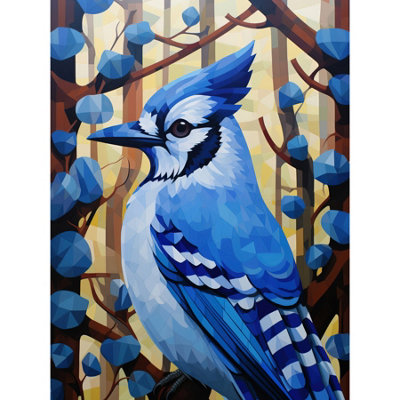 Artery8 Unframed Wall Art Blue Jay Geometric Artwork Wild Bird Perched On Tree Polygonal Forest Landscape12X16 Inch
