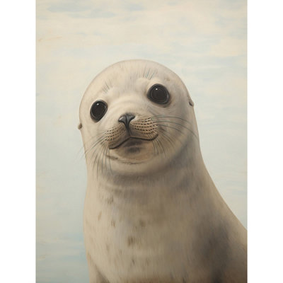 Artery8 Unframed Wall Art Adorable Baby Seal Pup Portrait Painting Calming Kids Bedroom Cute Arctic Animal12X16 Inch from B&Q