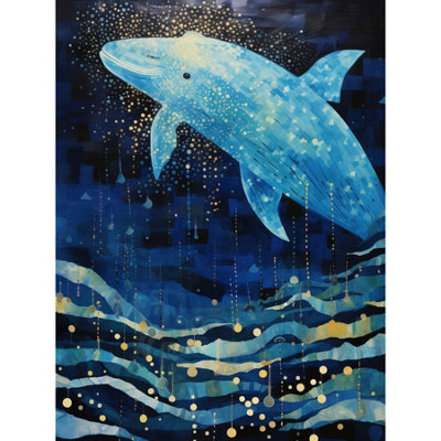 B&Q -  Unframed Wall Art Blue Whale Breach In Winter Waters Moonlit Seascape Waves12X16 Inch