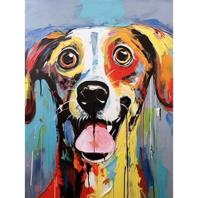 B&Q -  Unframed Wall Art Colourful Dog Portrait Artwork By Jason Brydson Happy Face Painting Bold Bright Vibrant12X16 Inch