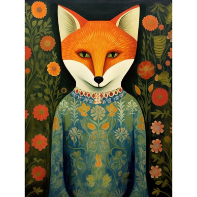 Artery8 Unframed Wall Art Fox Flaunting Fancy Floral Frock Felicia Flower Field Fun12X16 Inch from B&Q