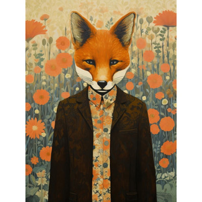 Artery8 Unframed Wall Art Portrait Of Dressed Fox In Suit And Shirt Floral Background Orange Brown Autumn Tones12X16 Inch from B&Q