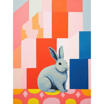 Artery8 Unframed Wall Art Fat White Rabbit Bold Pop Art Colourful Conceptual Modern12X16 Inch from B&Q
