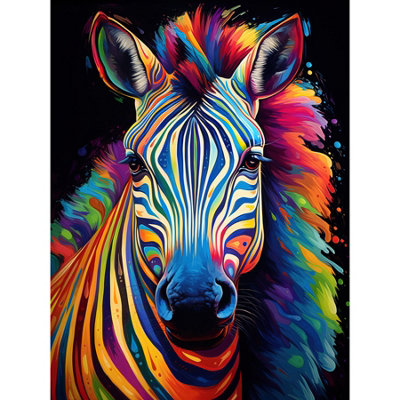 Artery8 Unframed Wall Art Rainbow Striped Zebra Colourful Vibrant Bold Psychedelic Neon Impact12X16 Inch from B&Q