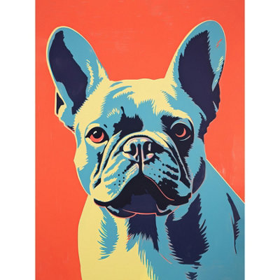 Artery8 Unframed Wall Art French Bulldog Colour Block Artwork Coral Orange Blue Vibrant Pet Portrait Cute12X16 Inch