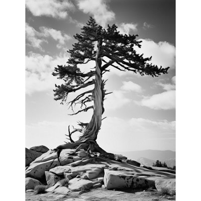 Artery8 Unframed Wall Art Weathered Jeffrey Pine Standing On A Rocky Hill Black And White Photograph Lone Tree12X16 Inch