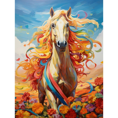 Artery8 Unframed Wall Art Girls Bedroom Nursery Artwork Fantasy Horse Colourful Mane Bright Bold Fun Happy - 12X16 Inch