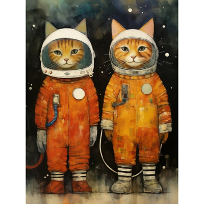 B&Q -  Unframed Wall Art Cosmic Cats In Outer Space Moon Walk Fun Kids Bedroom12X16 Inch