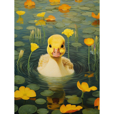 Artery8 Unframed Wall Art Whirlpool Duckling Lily Pads And Flowers Kids Bedroom Nursery12X16 Inch from B&Q